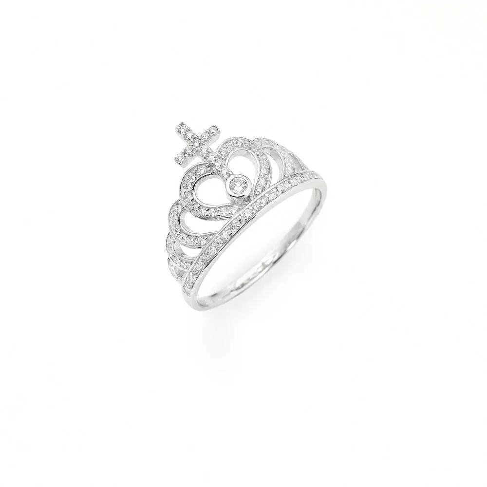 AMEN Anello Donna Corona con Zirconi Bianchi