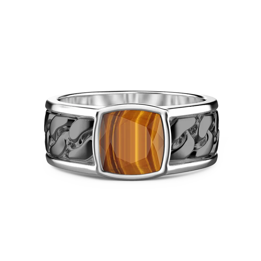 Anello in argento bianco e nero con occhio di tigre.
