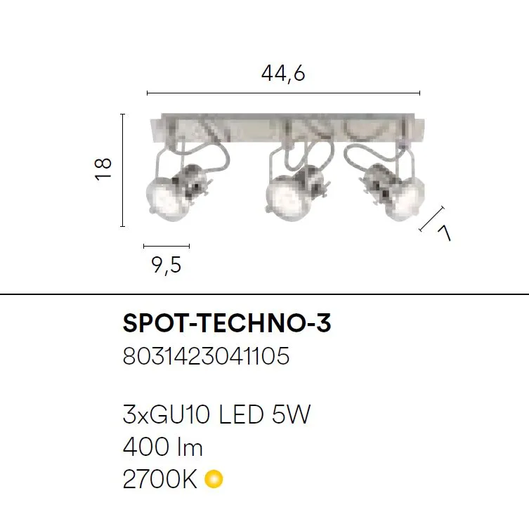 Binario Da Parete Soffitto Con Faretti Led GU10 Direzionabili Nickel Techno Fan Europe