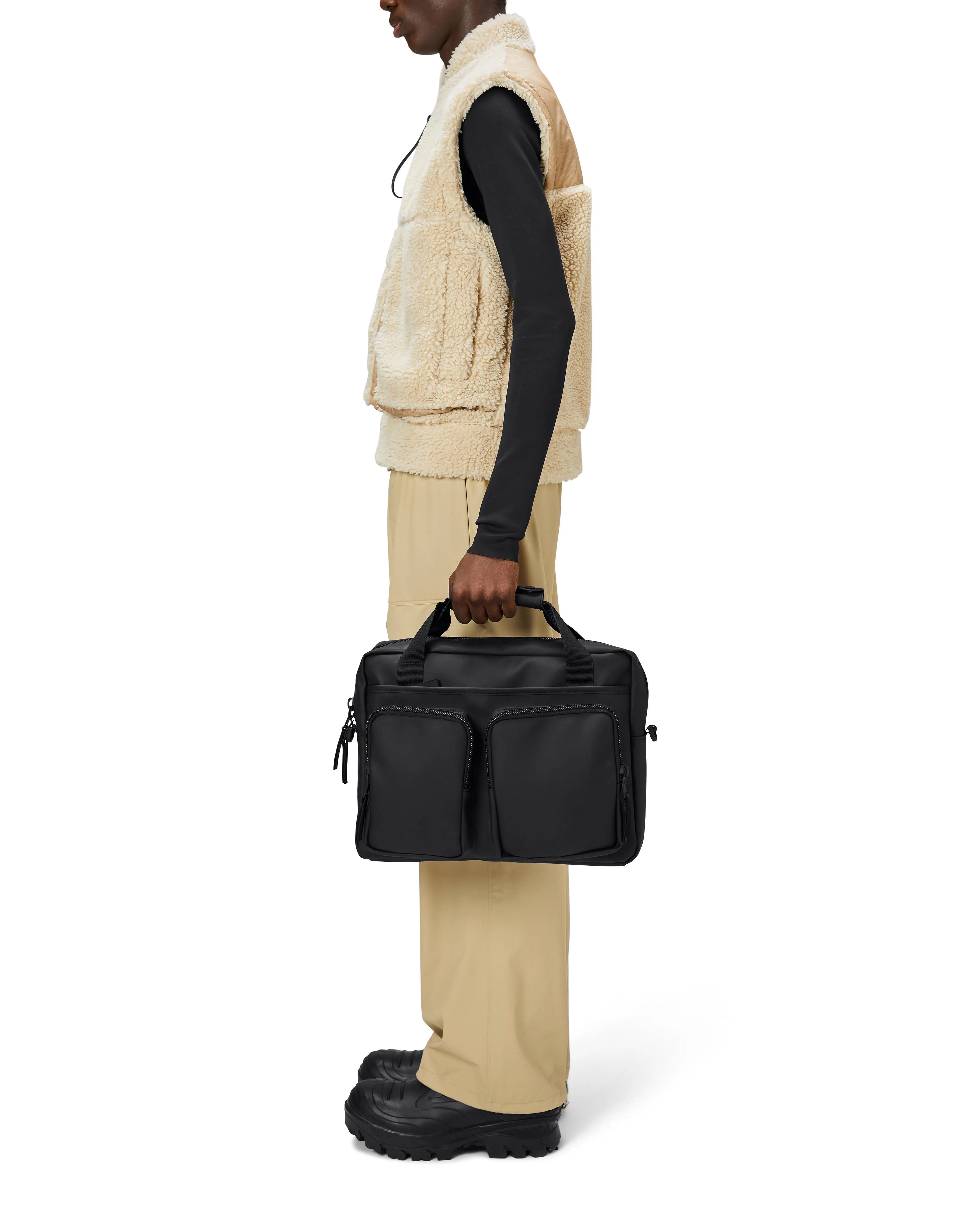 Borsa Texel Tech Bag nera in tessuto impermeabile effetto gommato