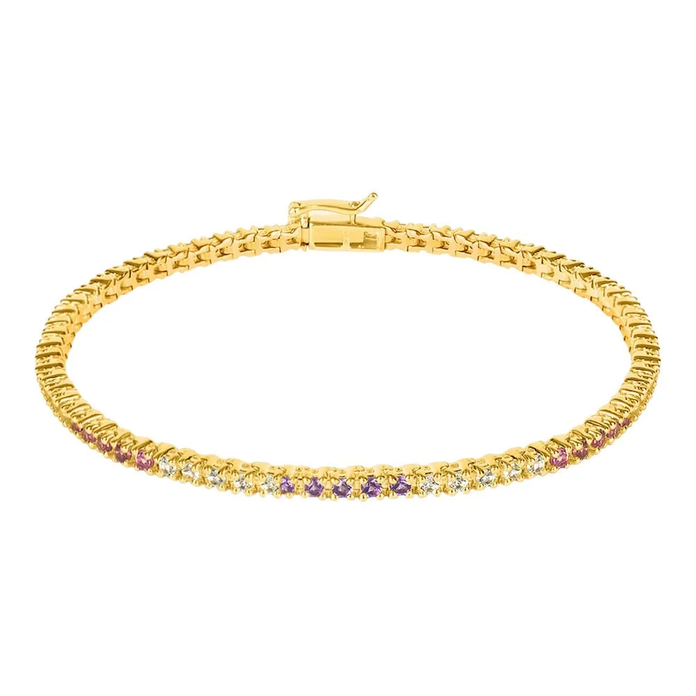 Bracciale Amélie Oro Giallo 375/1000 Ametista Viola Citrino Arancione Topazio Sky Blue Tormalina Rosa Peridoto Verde 17 cm 14326