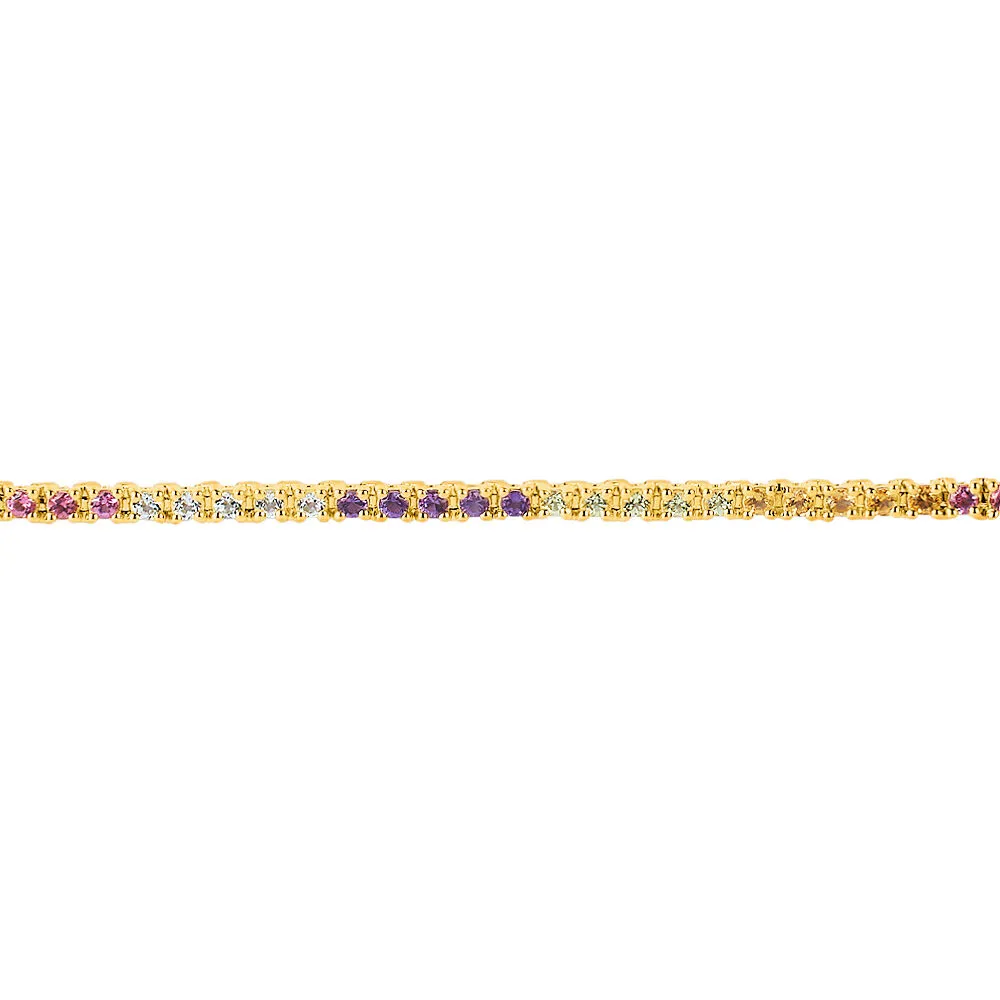 Bracciale Amélie Oro Giallo 375/1000 Ametista Viola Citrino Arancione Topazio Sky Blue Tormalina Rosa Peridoto Verde 17 cm 14326