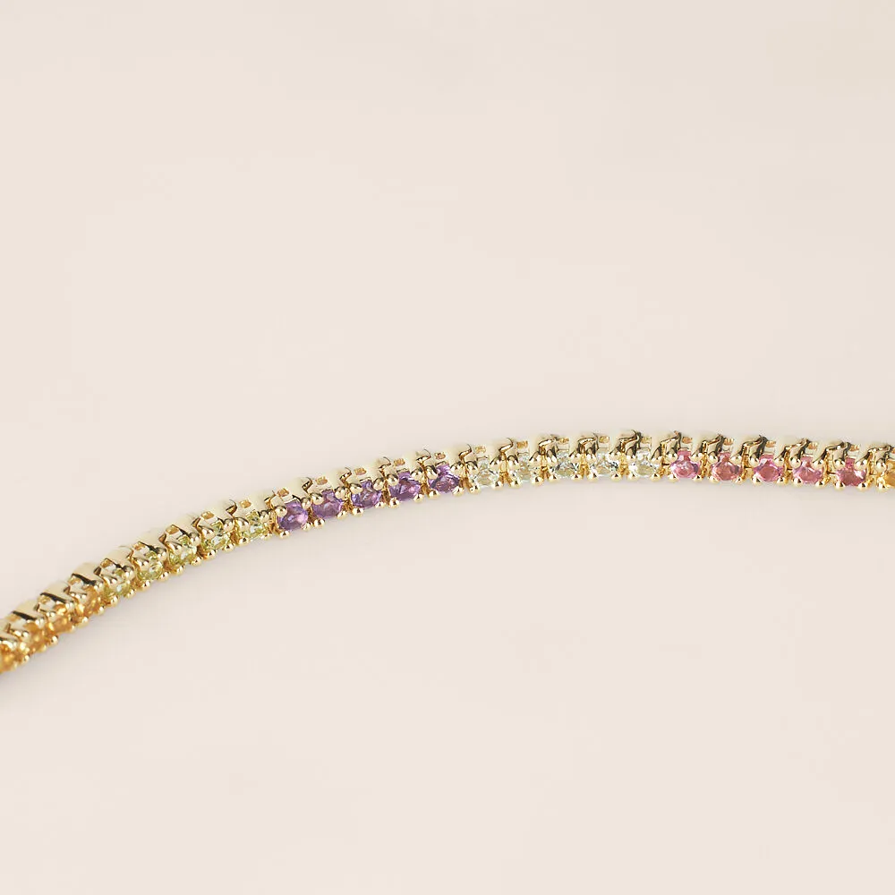 Bracciale Amélie Oro Giallo 375/1000 Ametista Viola Citrino Arancione Topazio Sky Blue Tormalina Rosa Peridoto Verde 17 cm 14326