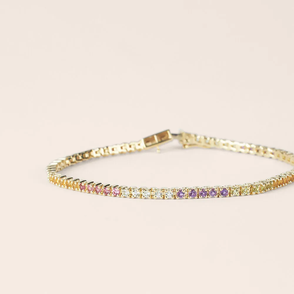 Bracciale Amélie Oro Giallo 375/1000 Ametista Viola Citrino Arancione Topazio Sky Blue Tormalina Rosa Peridoto Verde 17 cm 14326