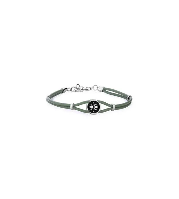 Bracciale Uomo Gioielli Sagapò Panama in acciaio con gomma verde e rosa dei venti spa28
