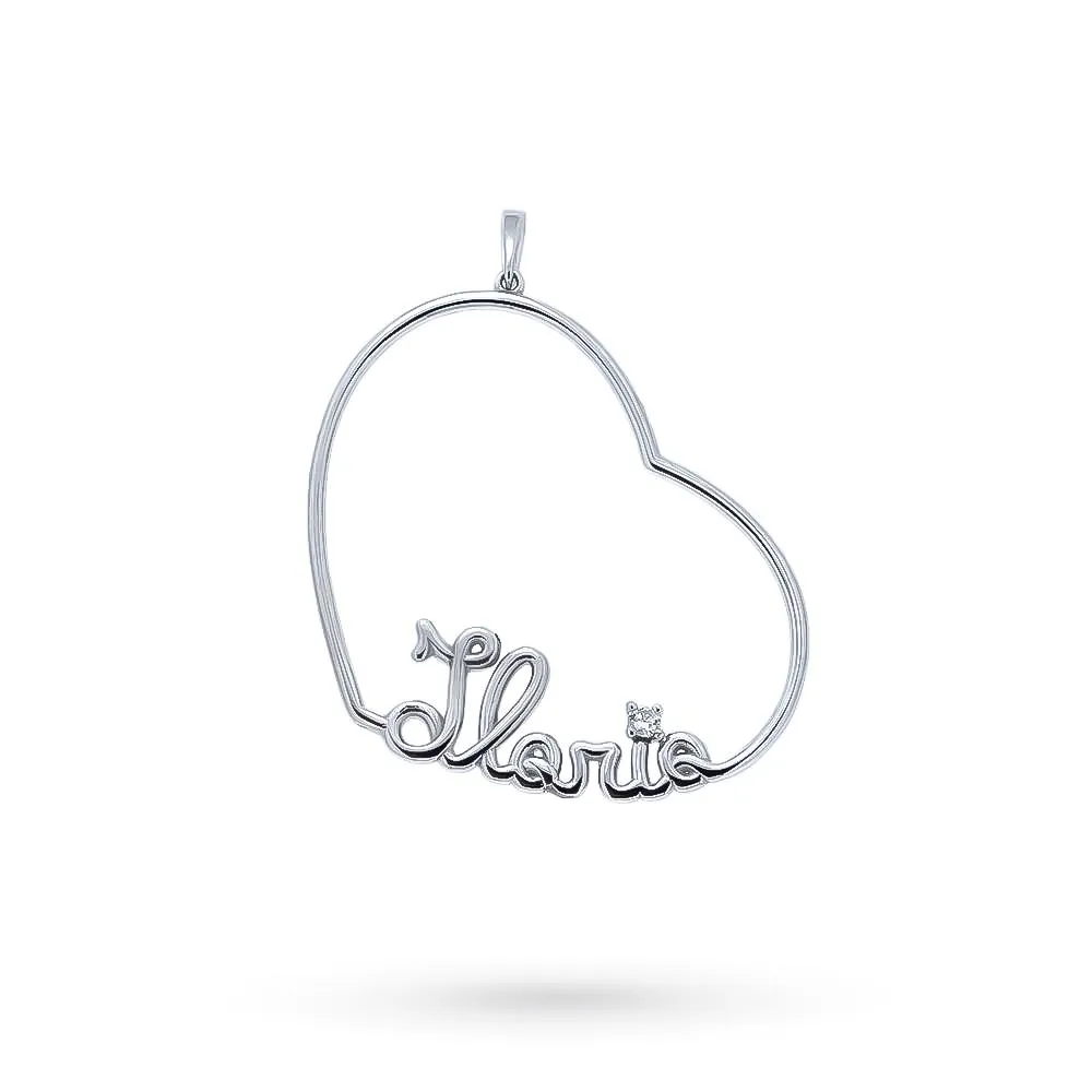 Ciondolo oro bianco filo nome Ilaria diamante 0,04ct