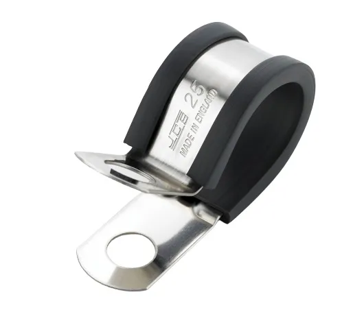 Fermaglio a P in Acciaio inox 304 rivestita in Termoplastica TPE JCS, Ø interno 22mm, Ø foro 6.6mm