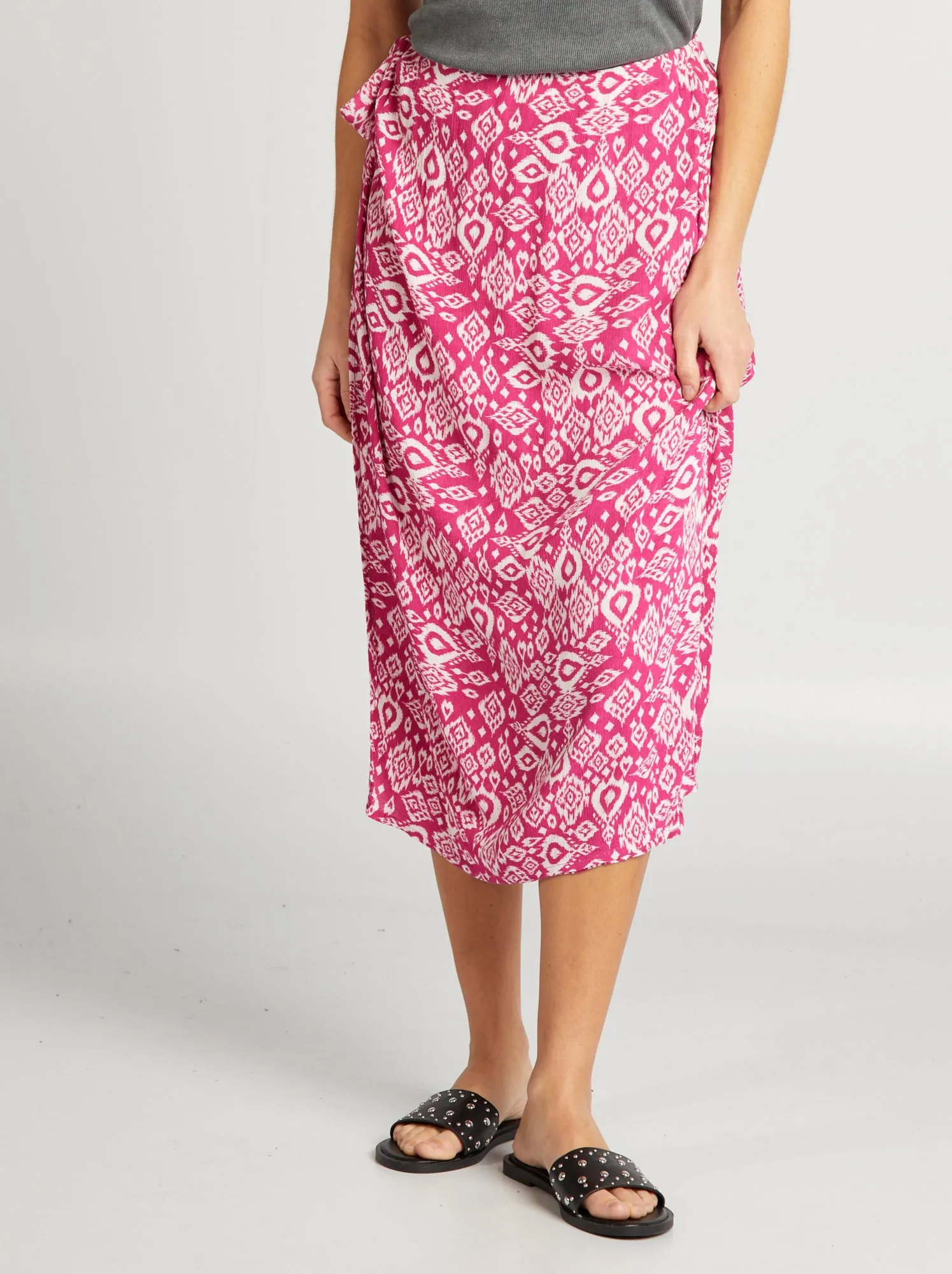 Gonna a portafoglio in maglia crêpe - ROSA