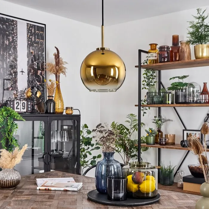 Koyoto Lampadario a sospensione Vetro 20 cm Ottone antico, 1-Luce