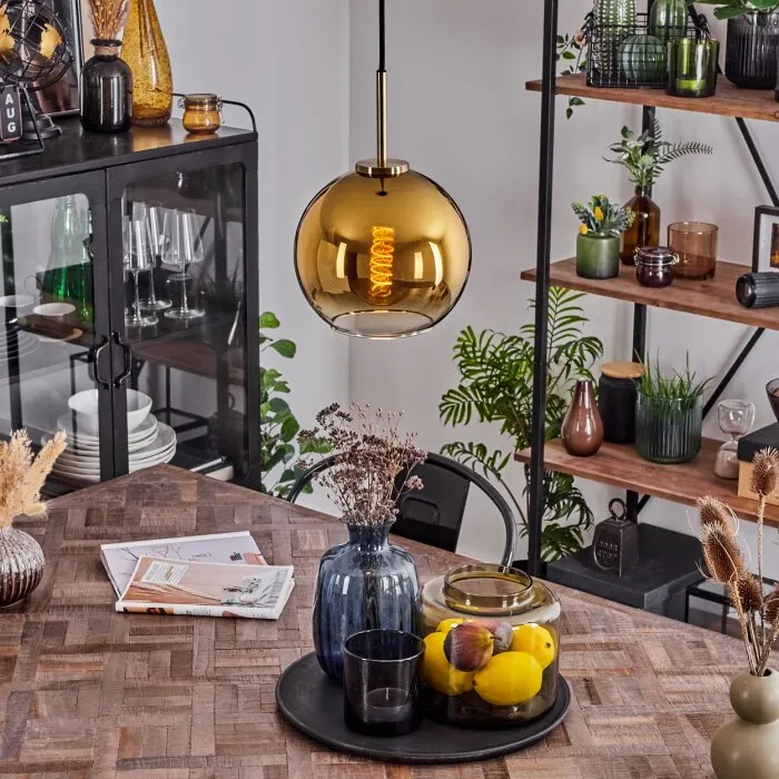 Koyoto Lampadario a sospensione Vetro 20 cm Ottone antico, 1-Luce