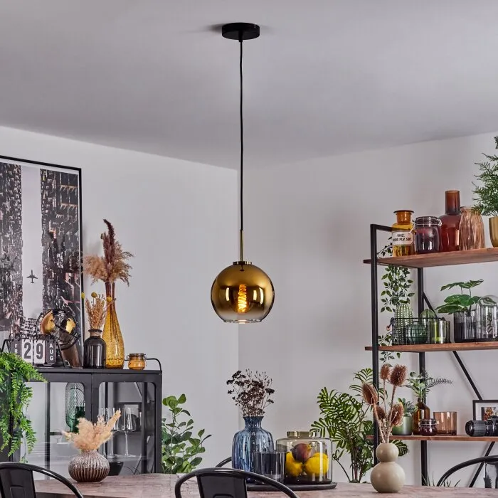 Koyoto Lampadario a sospensione Vetro 20 cm Ottone antico, 1-Luce