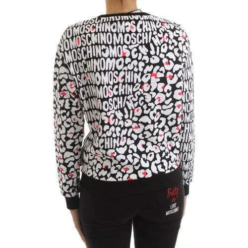 Moschino Donna Felpa Manica Lunga Fantasia Logo Black&White