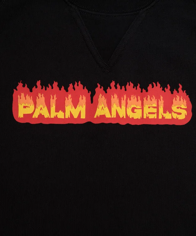Palm Angels Felpa nera per bambini Flames con stampa PBBA008F23FLE001812
