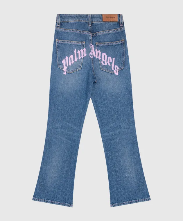 Palm Angels Maglia svasata blu da bambino con stampa logo PGYA008S24DEN00112+