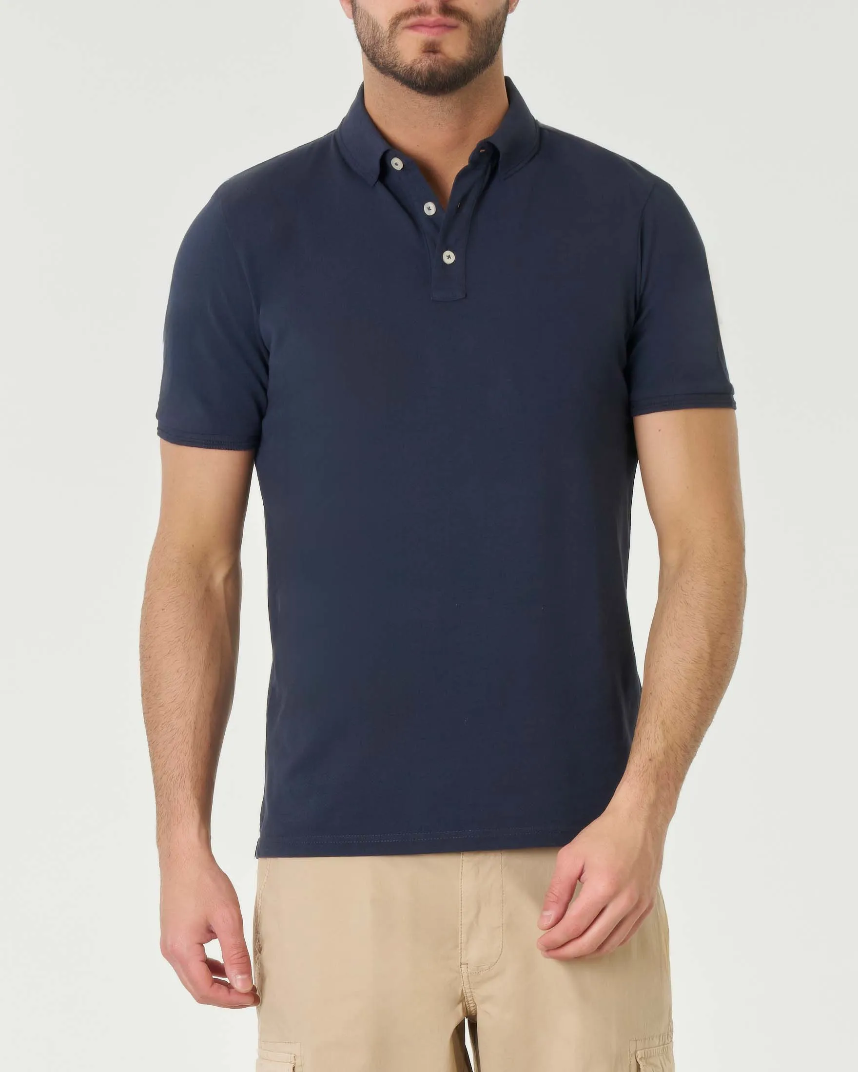 Polo blu navy mezza manica in piquè di cotone