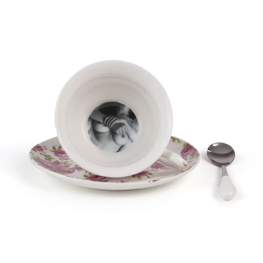 Seletti  Set da the tazza piattino in porcellana e cucchiaino Fortuna