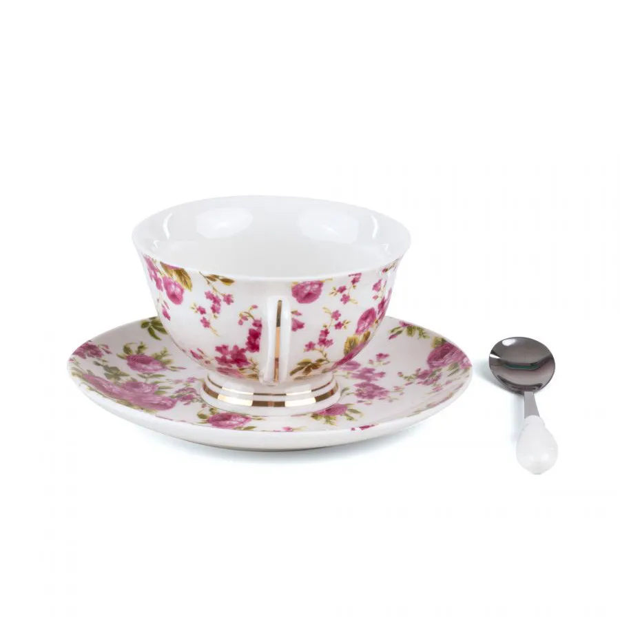 Seletti  Set da the tazza piattino in porcellana e cucchiaino Fortuna