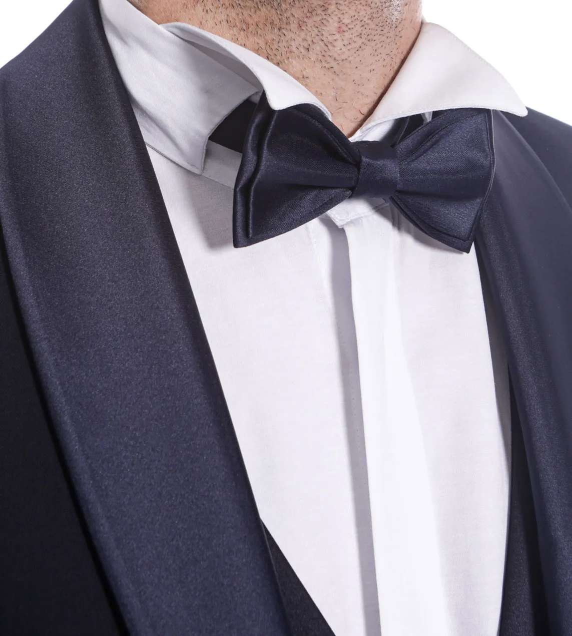Smocking classico blu navy con rever sciallato in raso e bottoni fasciati | Valenti